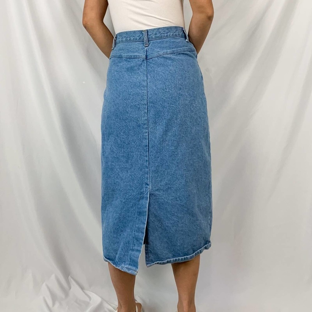 Vivaldi Jeanswear Vintage 90's Denim Wrap Side Slit Midi Skirt Size 12 - Picture 5 of 13